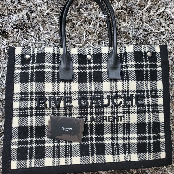 YSL bag Saint Laurent YSL Rive Gauche Checked TOTE - Picture 8 of 12